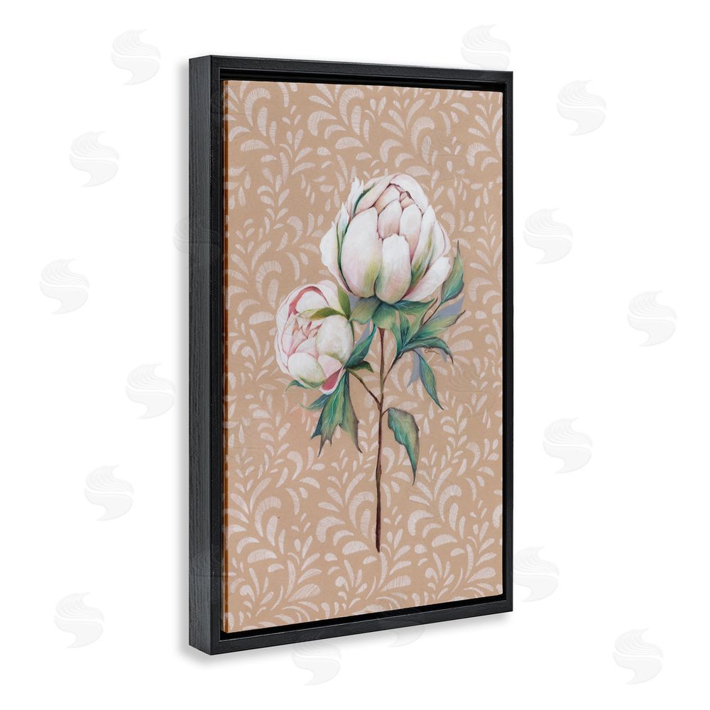 Cady Driver Peony Sprouts over Leaf Pattern Black Floating Frame Canvas Wall Art Print