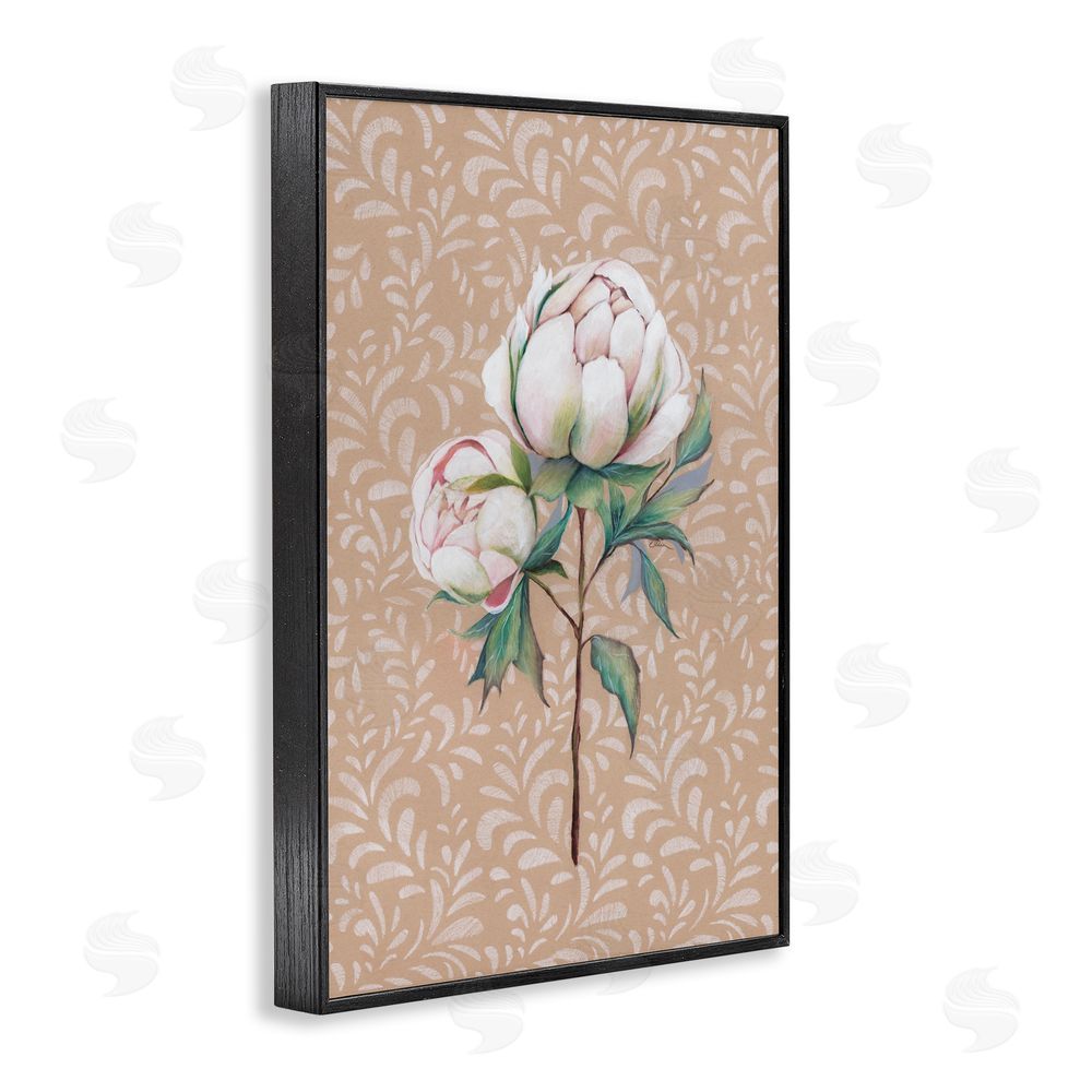 Cady Driver Peony Sprouts over Leaf Pattern Black Framed Giclee Wall Art Print