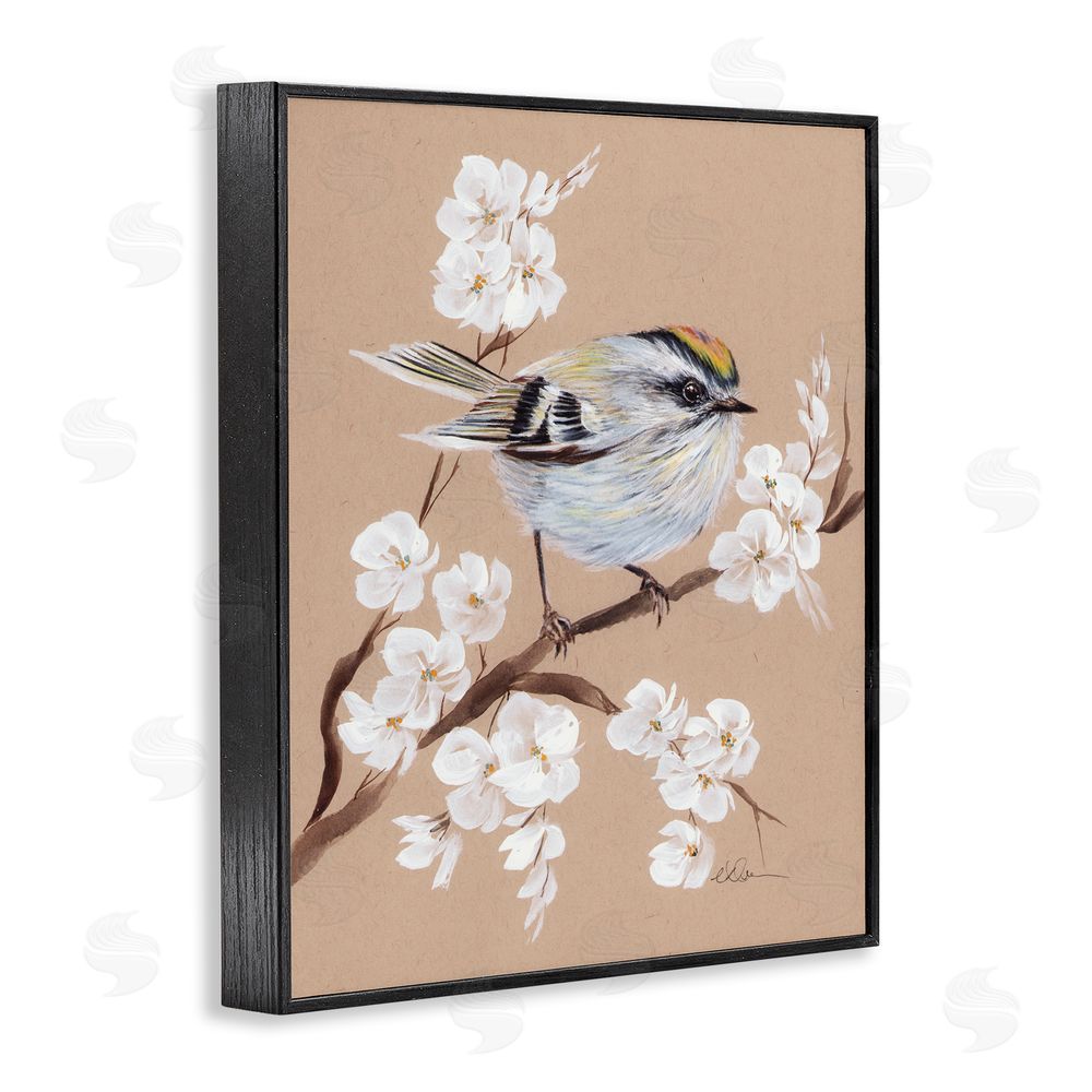 Cady Driver Apple Blossom Branch with Bird Black Framed Giclee Wall Art Print