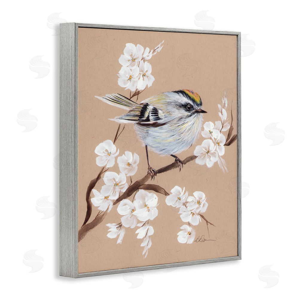 Cady Driver Apple Blossom Branch with Bird Gray Framed Giclee Wall Art Print