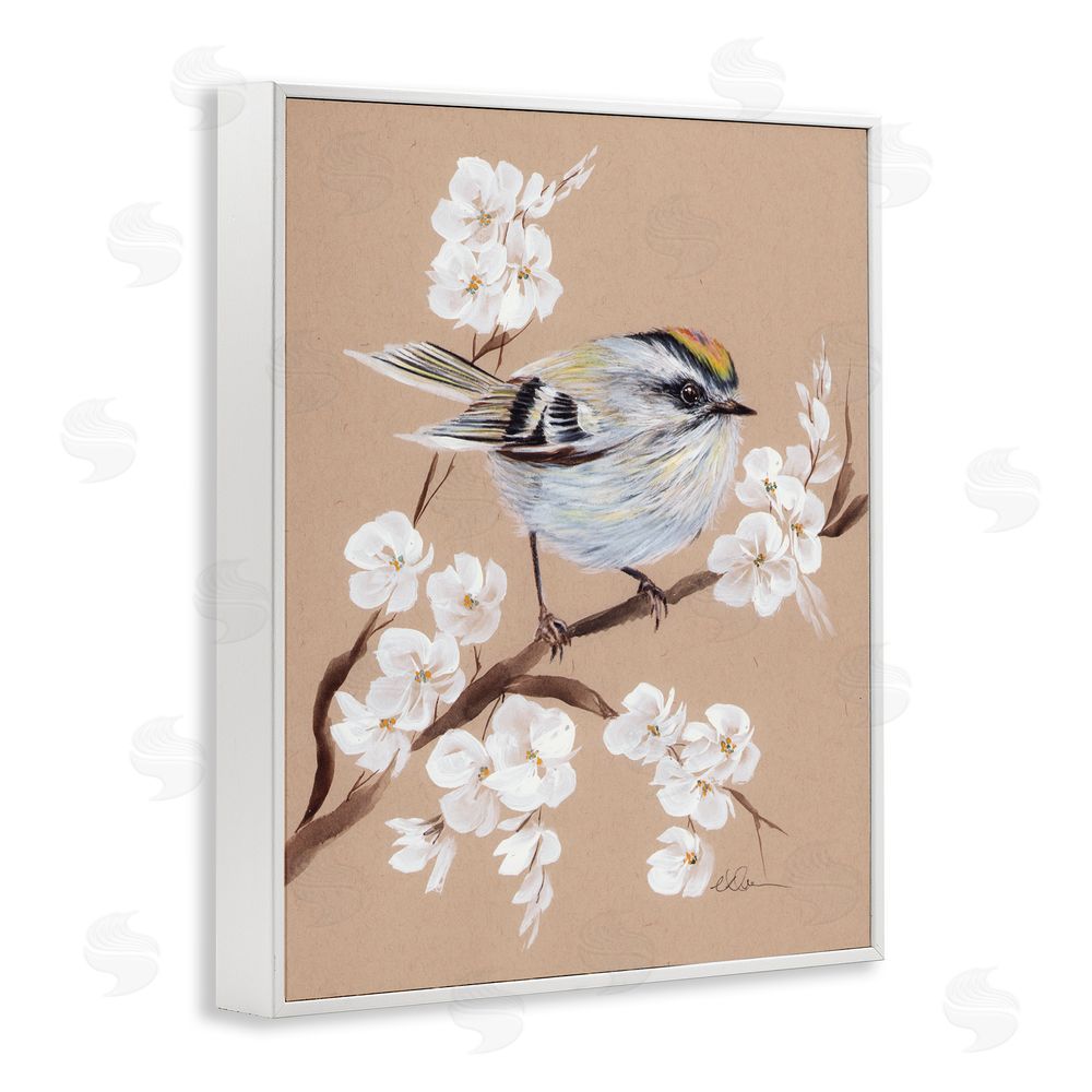 Cady Driver Apple Blossom Branch with Bird White Framed Giclee Wall Art Print