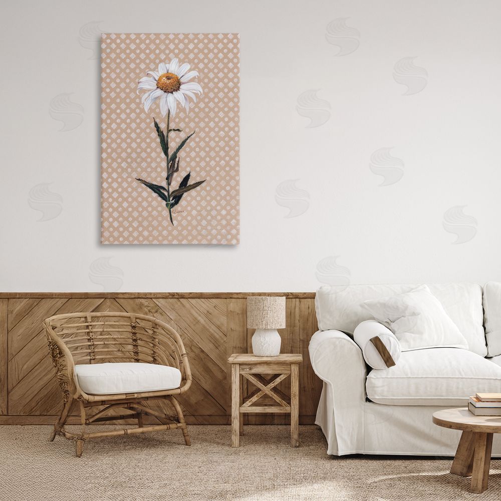 Cady Driver Daisy Sprig over Neutral Geometric Canvas Art on Wall