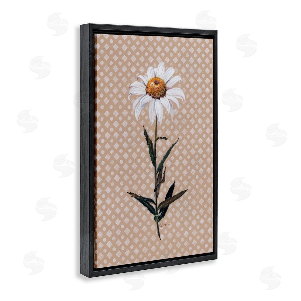 Cady Driver Daisy Sprig over Neutral Geometric Black Floating Frame Canvas Wall Art Print