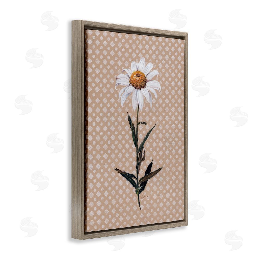 Cady Driver Daisy Sprig over Neutral Geometric Brown Floating Frame Canvas Wall Art Print