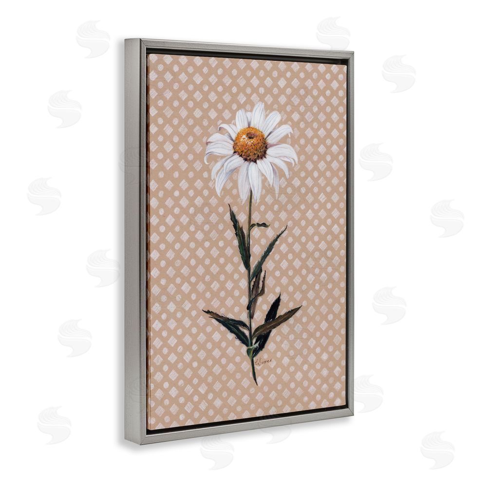 Cady Driver Daisy Sprig over Neutral Geometric Gray Floating Frame Canvas Wall Art Print