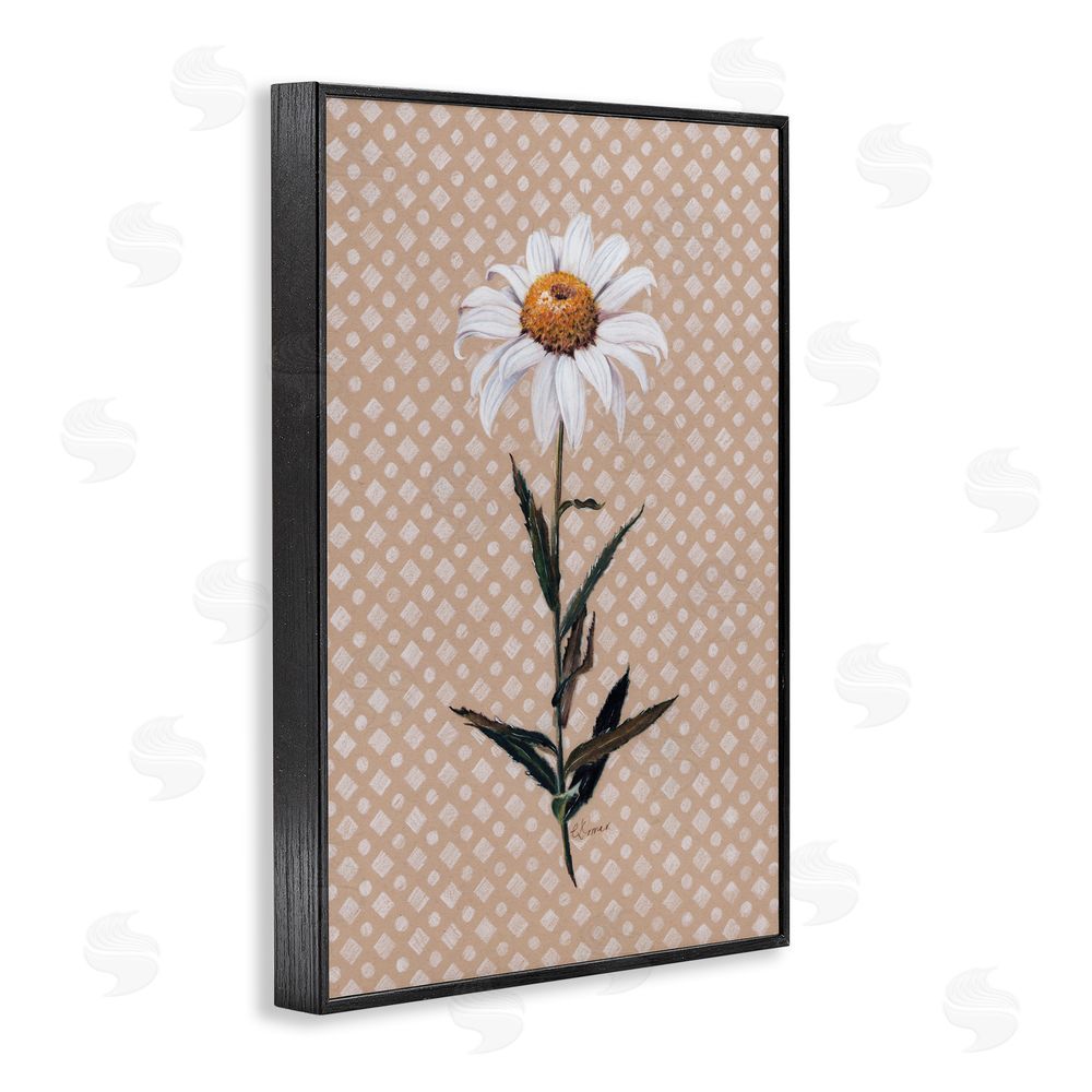 Cady Driver Daisy Sprig over Neutral Geometric Black Framed Giclee Wall Art Print
