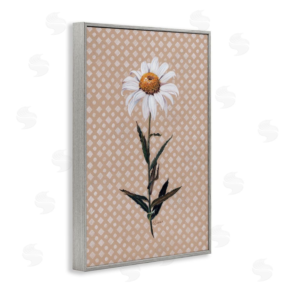 Cady Driver Daisy Sprig over Neutral Geometric Gray Framed Giclee Wall Art Print