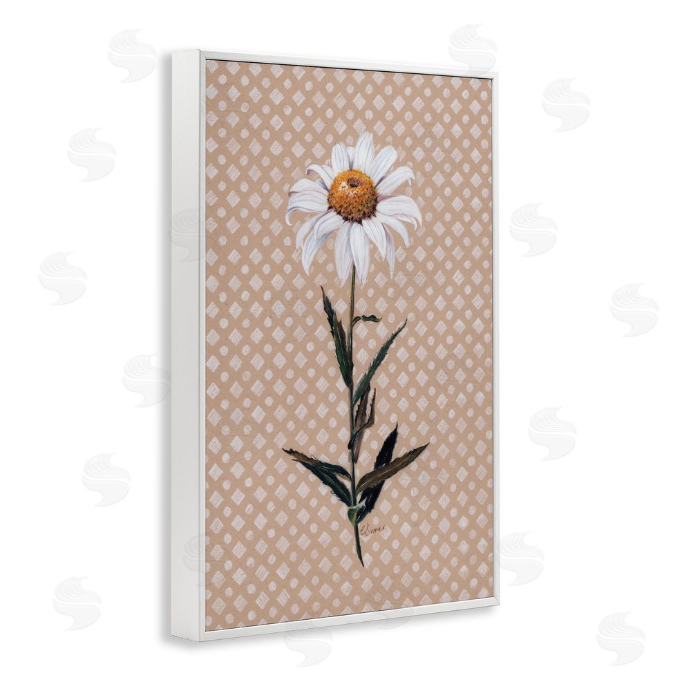 Cady Driver Daisy Sprig over Neutral Geometric White Framed Giclee Wall Art Print