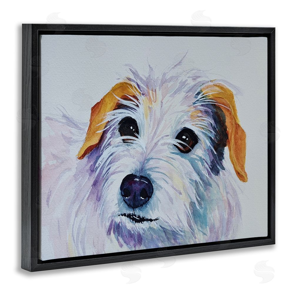 Tatiana Roberts White Terrier Dog Portrait Black Floating Frame Canvas Wall Art Print
