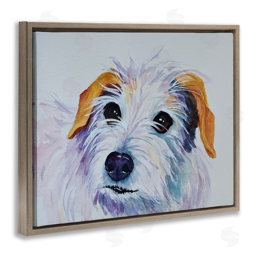 Tatiana Roberts White Terrier Dog Portrait Brown Floating Frame Canvas Wall Art Print