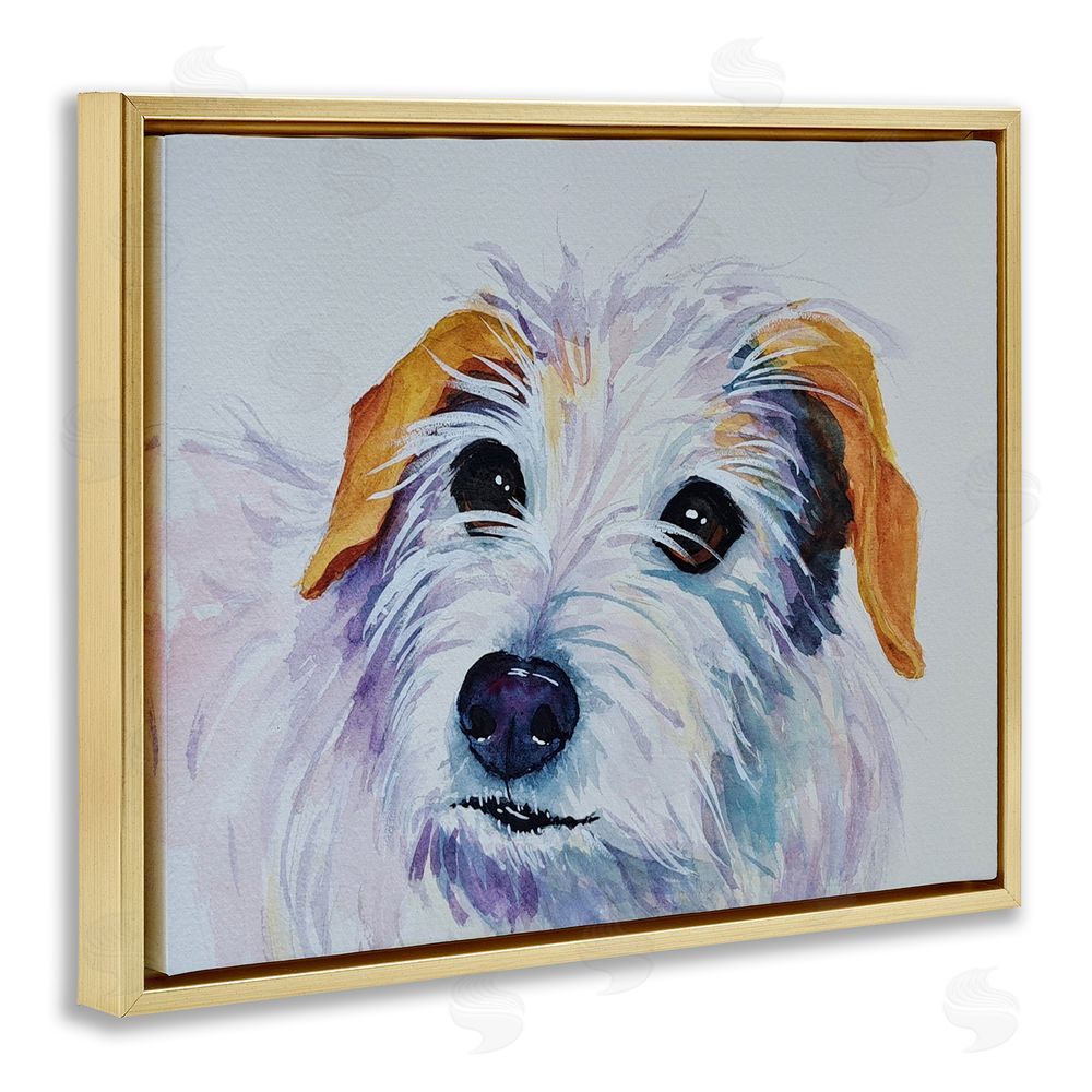 Tatiana Roberts White Terrier Dog Portrait Gold Floating Frame Canvas Wall Art Print