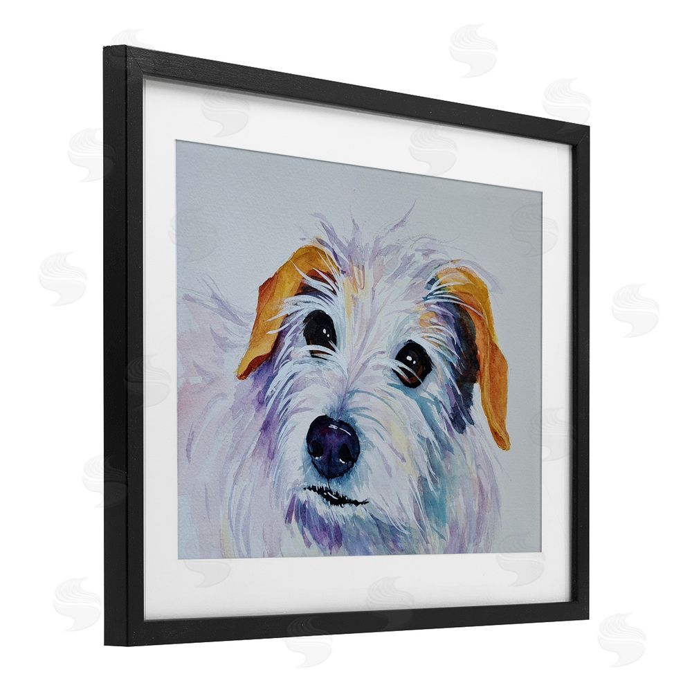 Tatiana Roberts White Terrier Dog Portrait Black Framed Print Under Glass with White Mat Wall Art