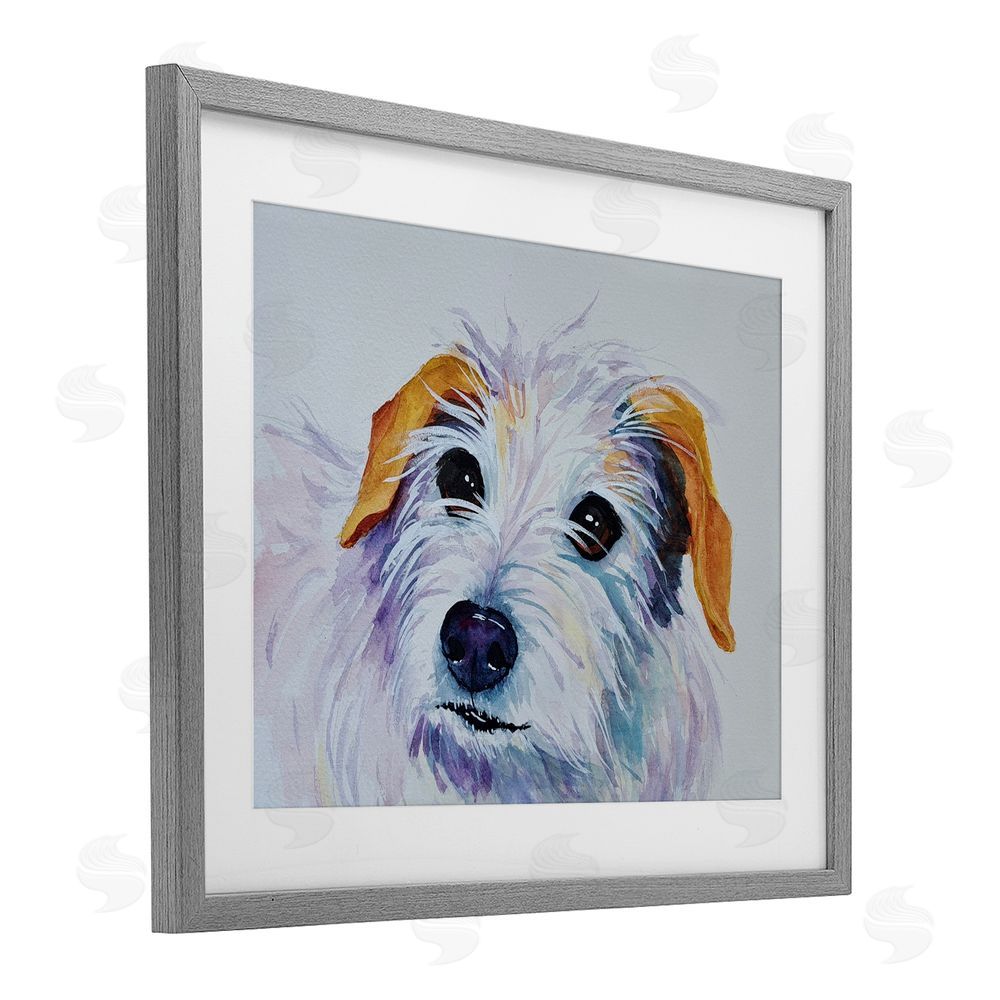 Tatiana Roberts White Terrier Dog Portrait Gray Framed Print Under Glass with White Mat Wall Art