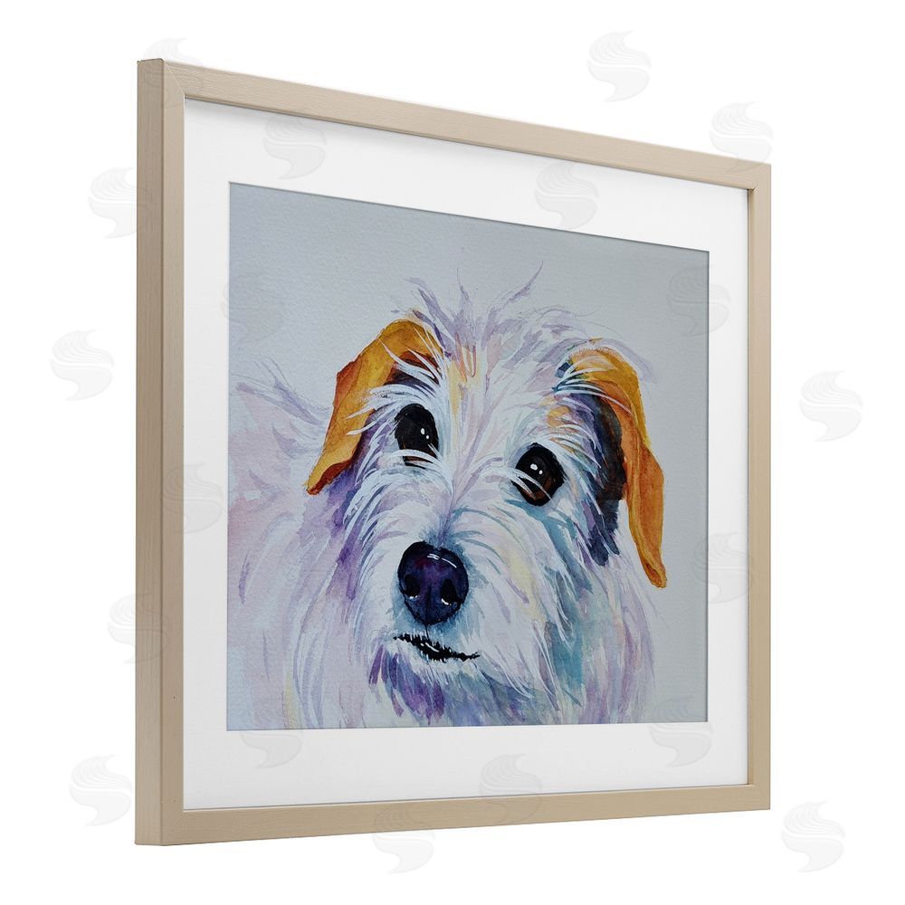 Tatiana Roberts White Terrier Dog Portrait Birch Framed Print Under Glass with White Mat Wall Art