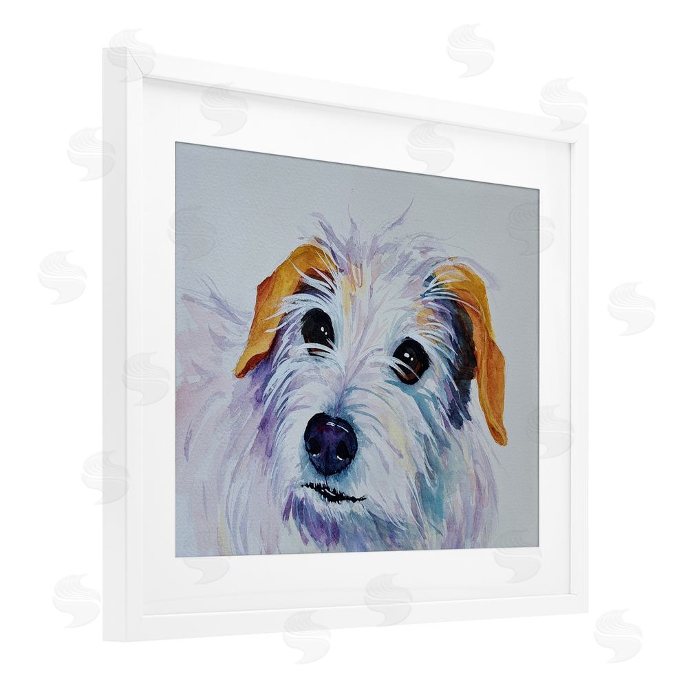 Tatiana Roberts White Terrier Dog Portrait White Framed Print Under Glass with Mat Wall Art