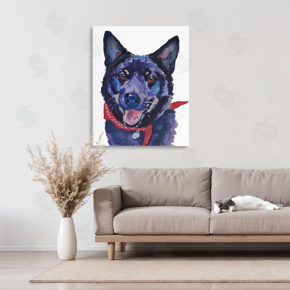 Tatiana Roberts Black Dog with Bandana Canvas Art on Wall