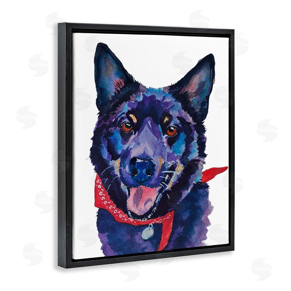 Tatiana Roberts Black Dog with Bandana Black Floating Frame Canvas Wall Art Print