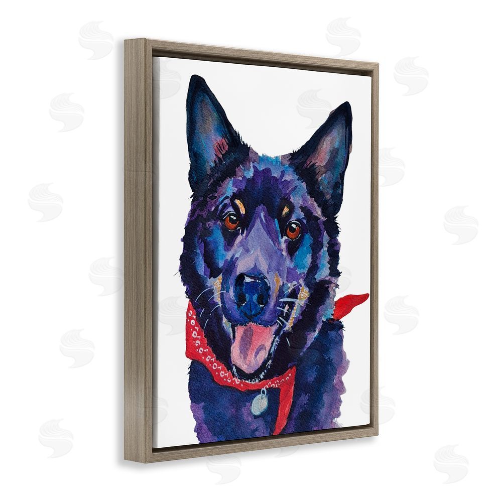 Tatiana Roberts Black Dog with Bandana Brown Floating Frame Canvas Wall Art Print