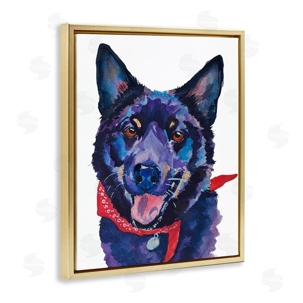 Tatiana Roberts Black Dog with Bandana Gold Floating Frame Canvas Wall Art Print