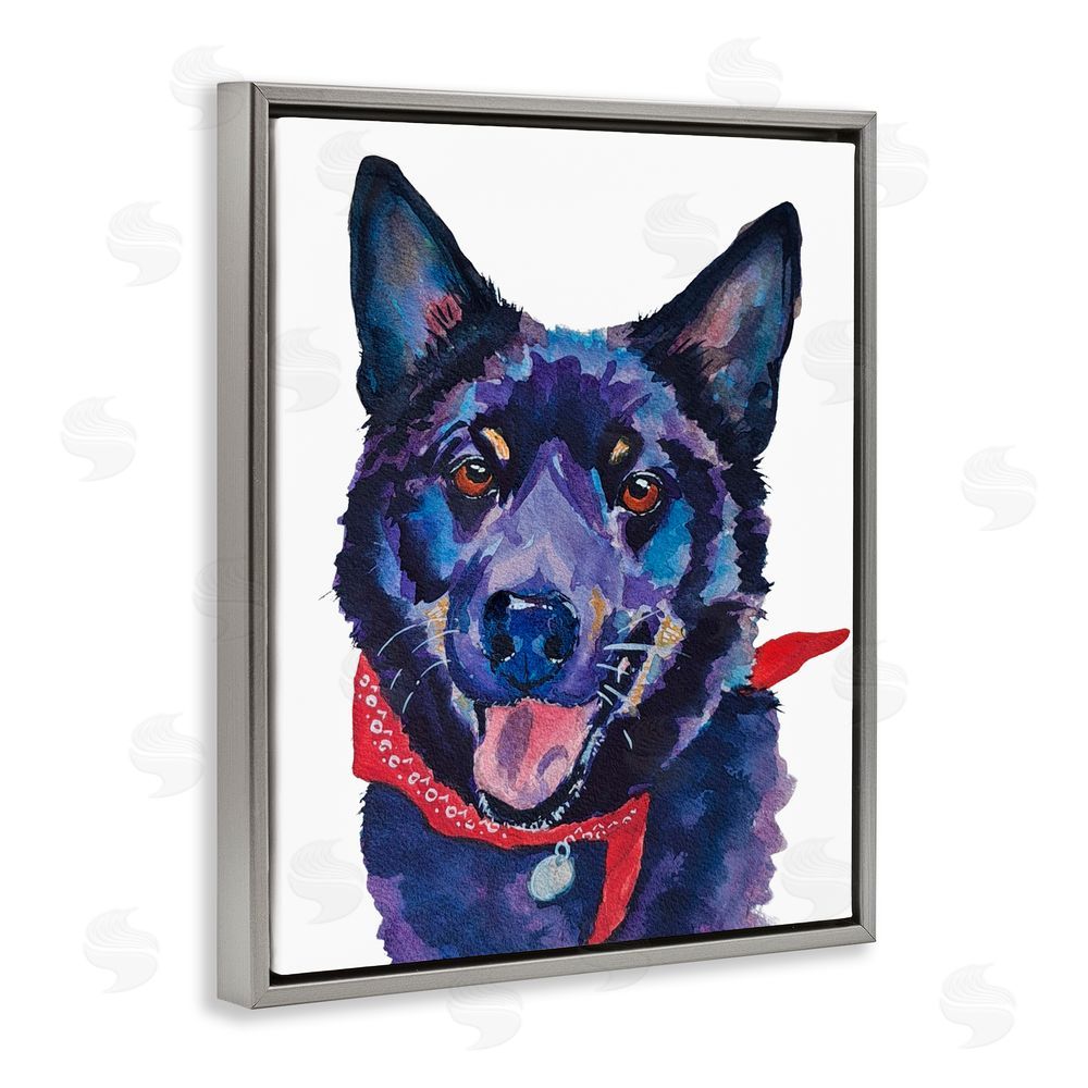 Tatiana Roberts Black Dog with Bandana Gray Floating Frame Canvas Wall Art Print