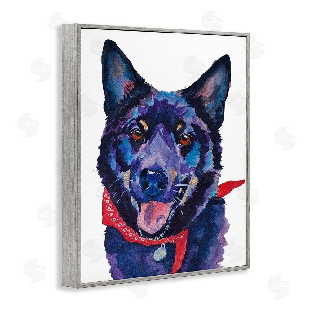 Tatiana Roberts Black Dog with Bandana Gray Framed Giclee Wall Art Print