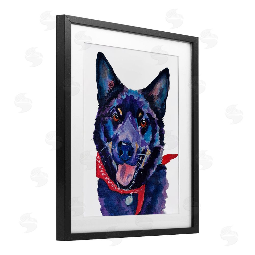 Tatiana Roberts Black Dog with Bandana Black Framed Print Under Glass with White Mat Wall Art