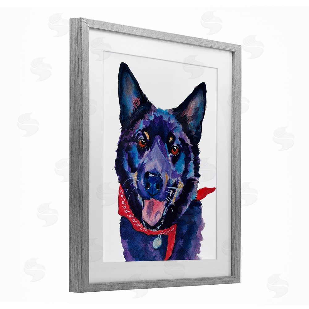 Tatiana Roberts Black Dog with Bandana Gray Framed Print Under Glass with White Mat Wall Art