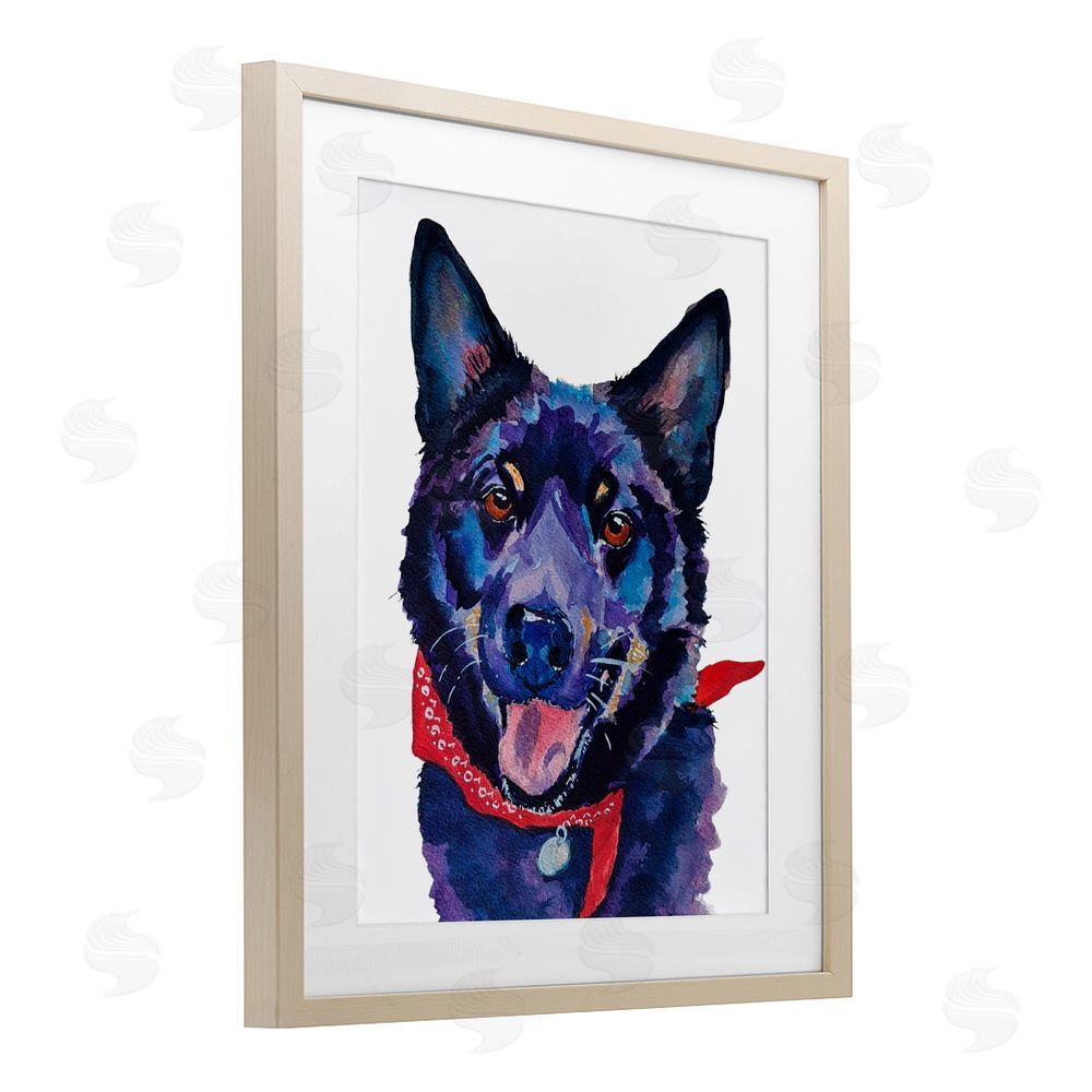 Tatiana Roberts Black Dog with Bandana Birch Framed Print Under Glass with White Mat Wall Art
