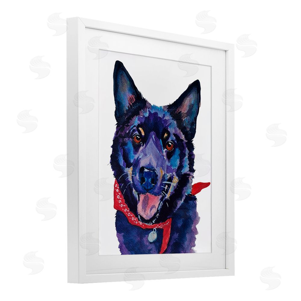 Tatiana Roberts Black Dog with Bandana White Framed Print Under Glass with Mat Wall Art