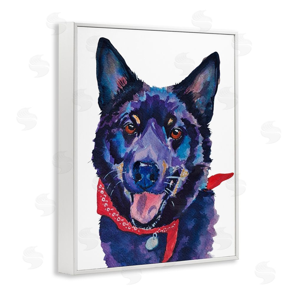 Tatiana Roberts Black Dog with Bandana White Framed Giclee Wall Art Print