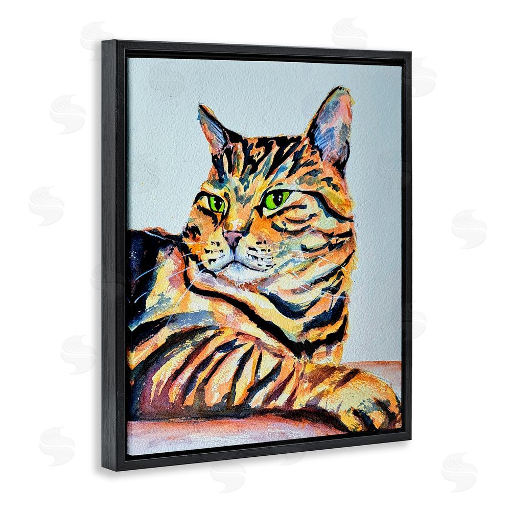 Tatiana Roberts Striped Orange Cat Pose Black Floating Frame Canvas Wall Art Print