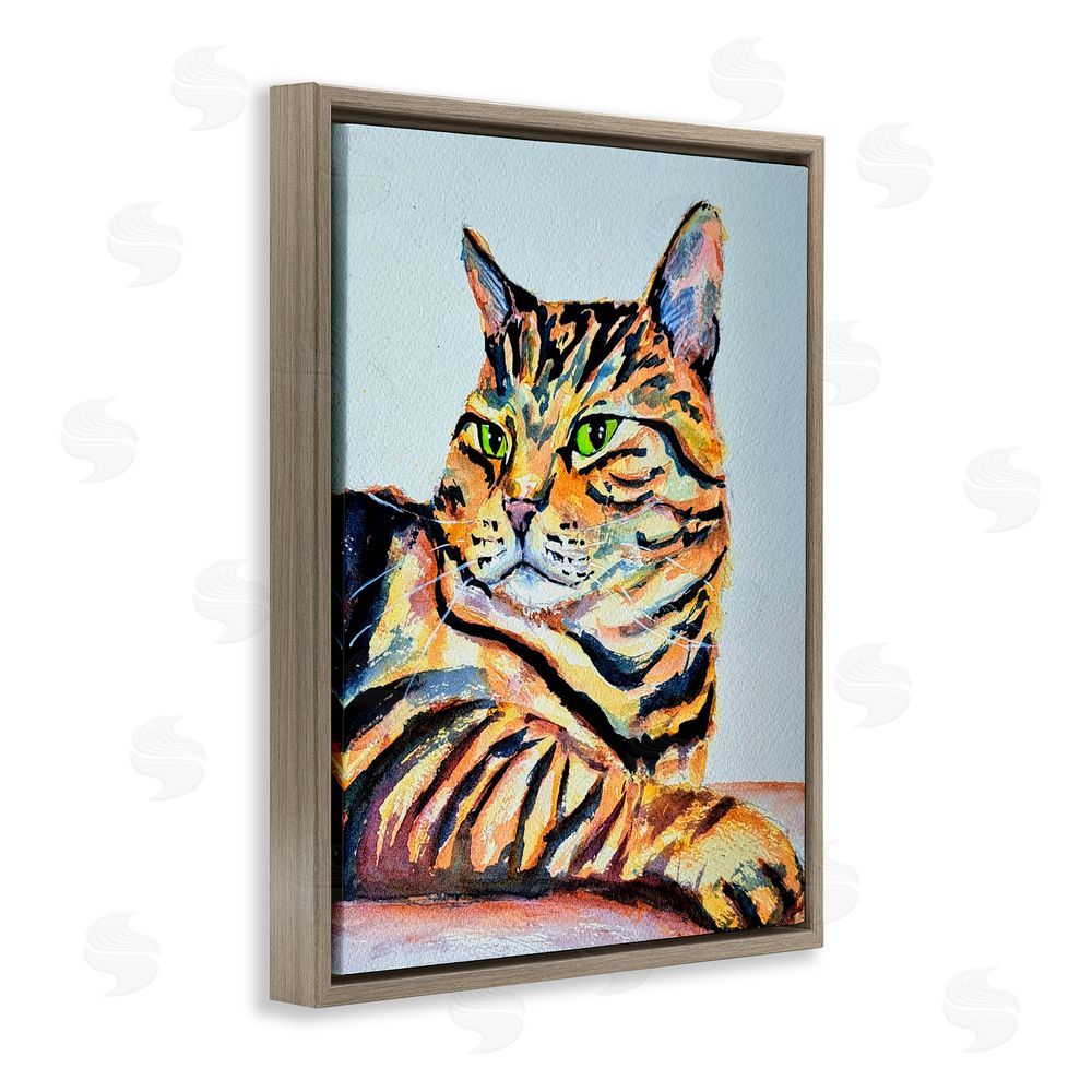 Tatiana Roberts Striped Orange Cat Pose Brown Floating Frame Canvas Wall Art Print