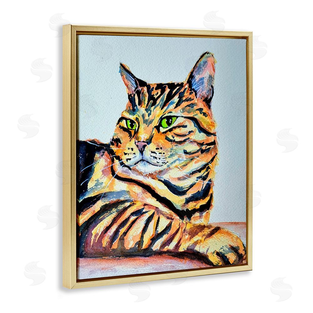 Tatiana Roberts Striped Orange Cat Pose Gold Floating Frame Canvas Wall Art Print