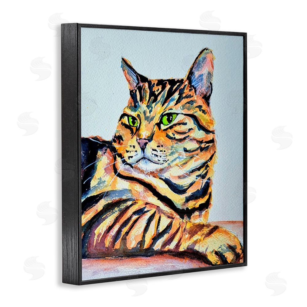 Tatiana Roberts Striped Orange Cat Pose Black Framed Giclee Wall Art Print
