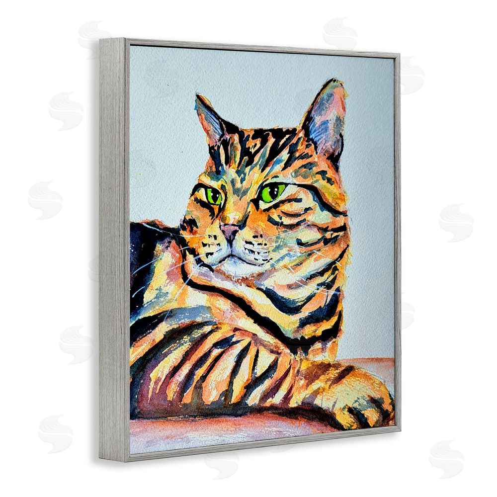 Tatiana Roberts Striped Orange Cat Pose Gray Framed Giclee Wall Art Print