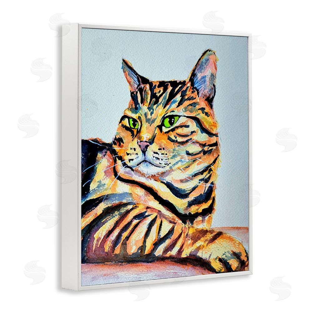 Tatiana Roberts Striped Orange Cat Pose White Framed Giclee Wall Art Print