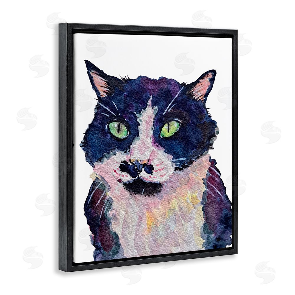 Tatiana Roberts Tuxedo Cat Painting Black Floating Frame Canvas Wall Art Print