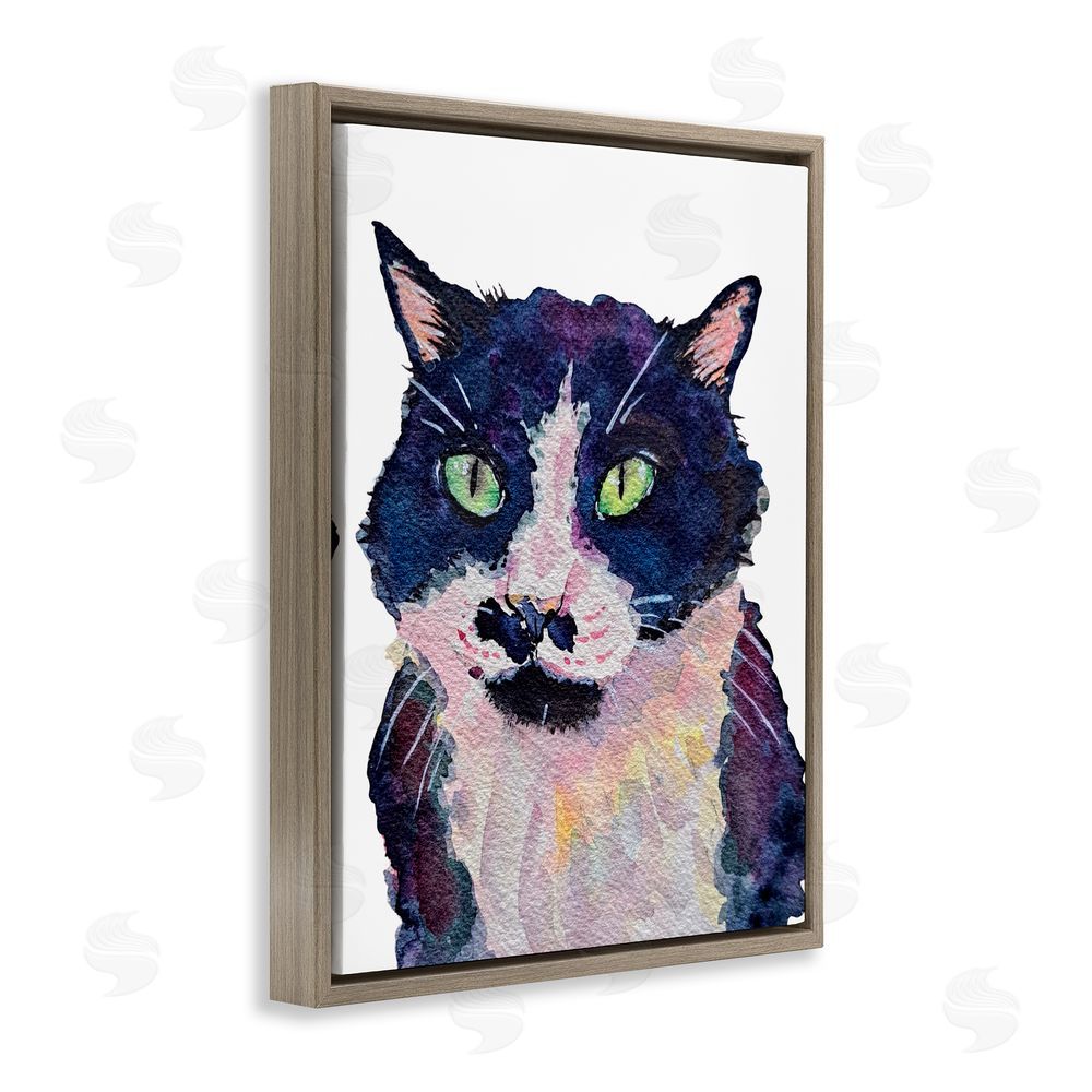 Tatiana Roberts Tuxedo Cat Painting Brown Floating Frame Canvas Wall Art Print