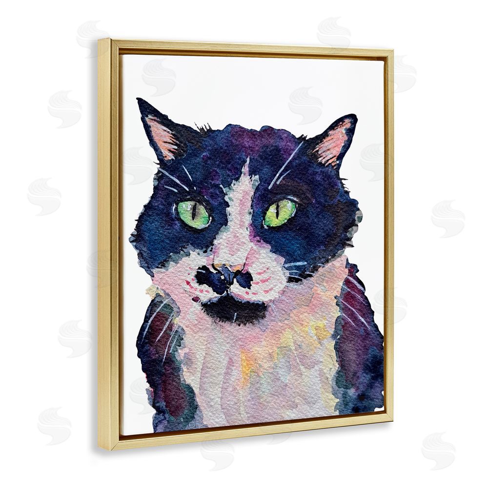 Tatiana Roberts Tuxedo Cat Painting Gold Floating Frame Canvas Wall Art Print