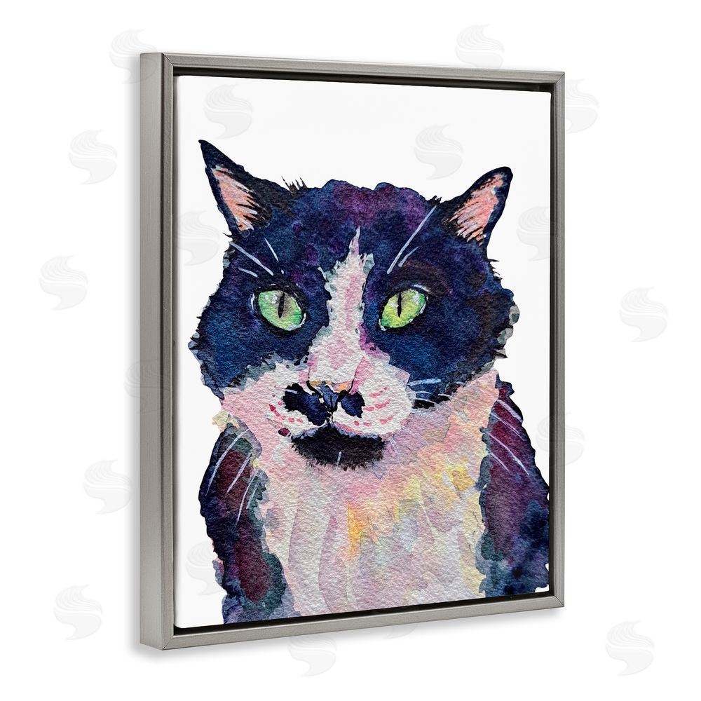 Tatiana Roberts Tuxedo Cat Painting Gray Floating Frame Canvas Wall Art Print