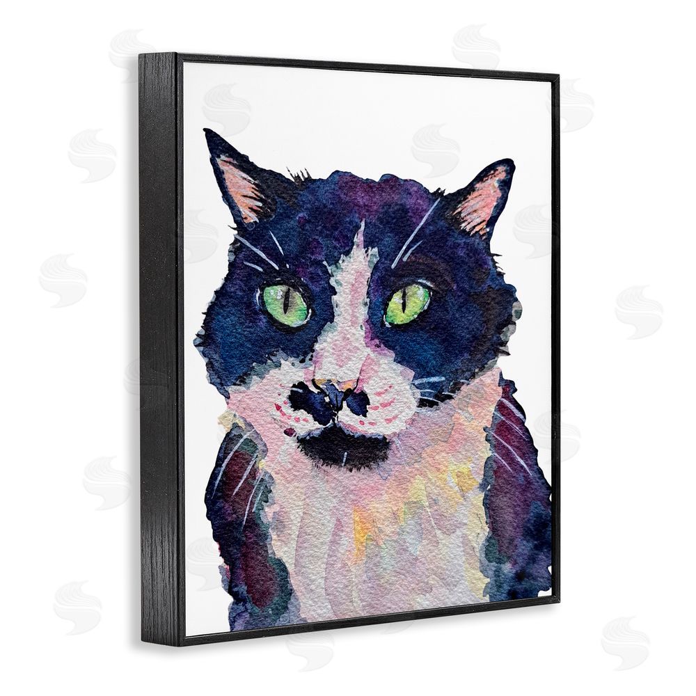 Tatiana Roberts Tuxedo Cat Painting Black Framed Giclee Wall Art Print