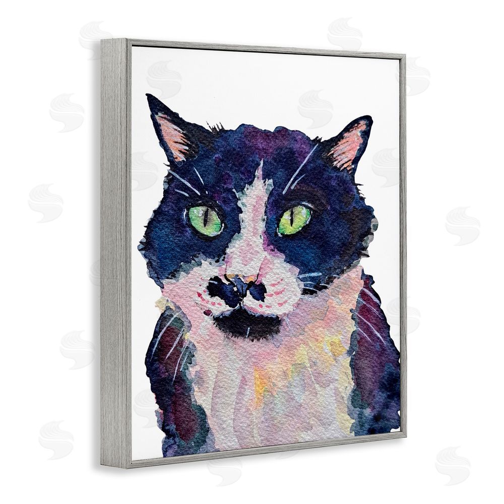 Tatiana Roberts Tuxedo Cat Painting Gray Framed Giclee Wall Art Print