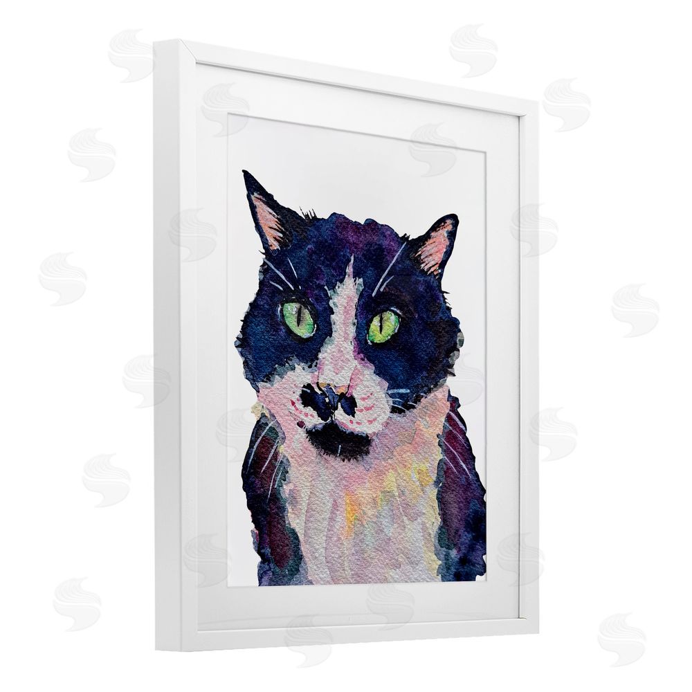 Tatiana Roberts Tuxedo Cat Painting White Framed Print Under Glass with Mat Wall Art