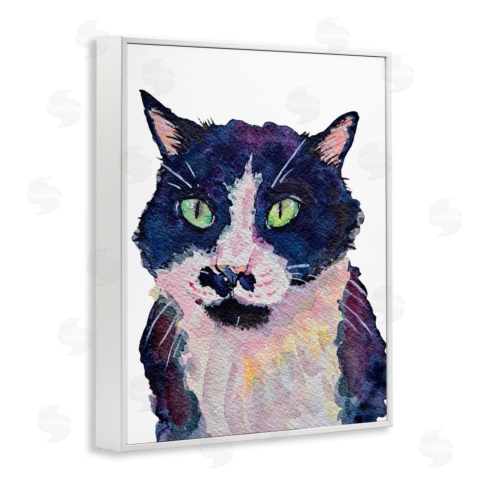 Tatiana Roberts Tuxedo Cat Painting White Framed Giclee Wall Art Print