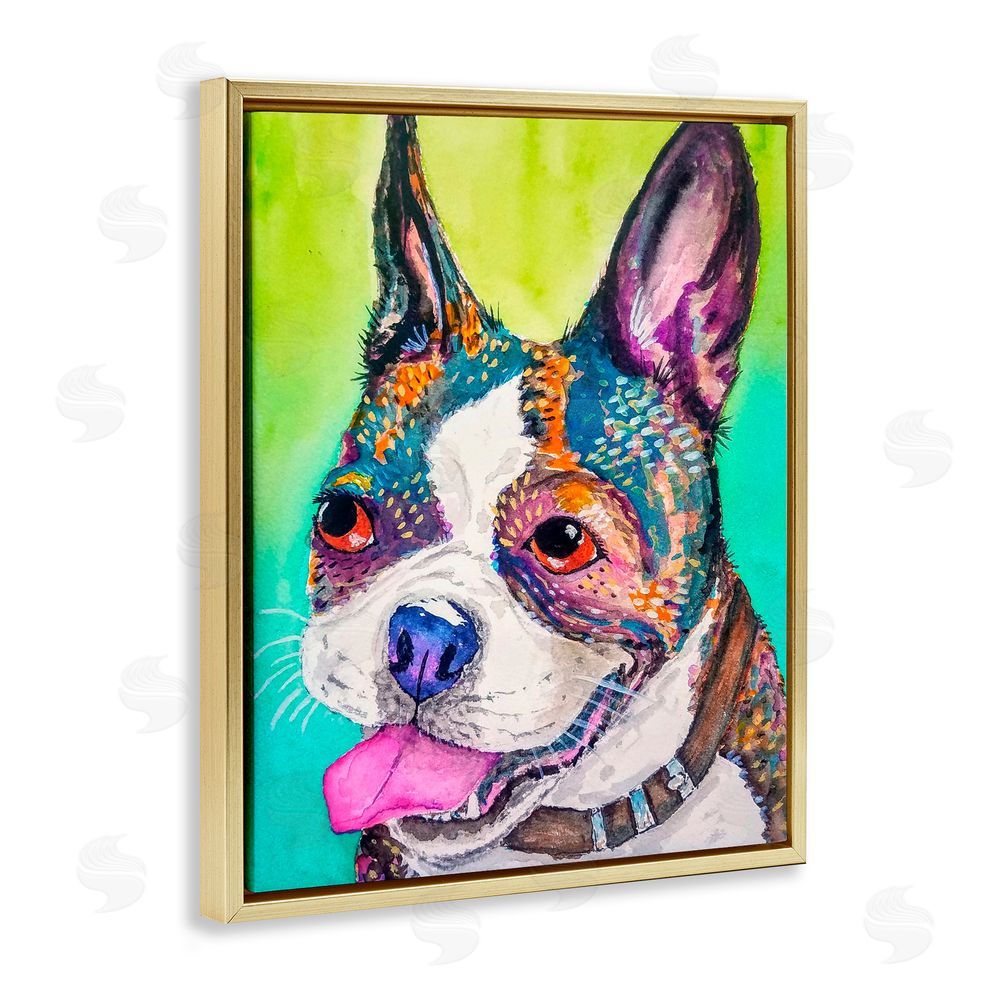 Tatiana Roberts Bright & Vibrant French Bulldog Gold Floating Frame Canvas Wall Art Print