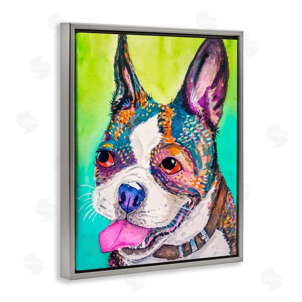 Tatiana Roberts Bright & Vibrant French Bulldog Gray Floating Frame Canvas Wall Art Print