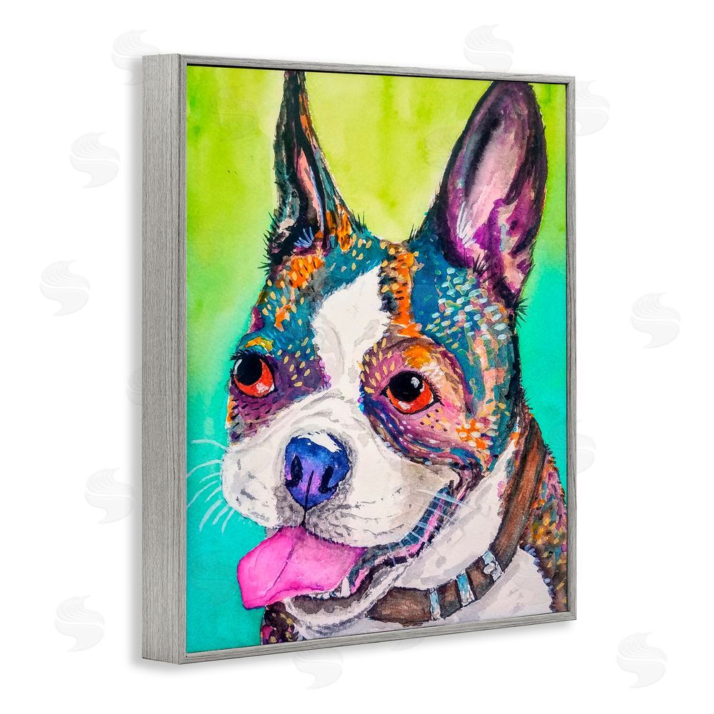 Tatiana Roberts Bright & Vibrant French Bulldog Gray Framed Giclee Wall Art Print