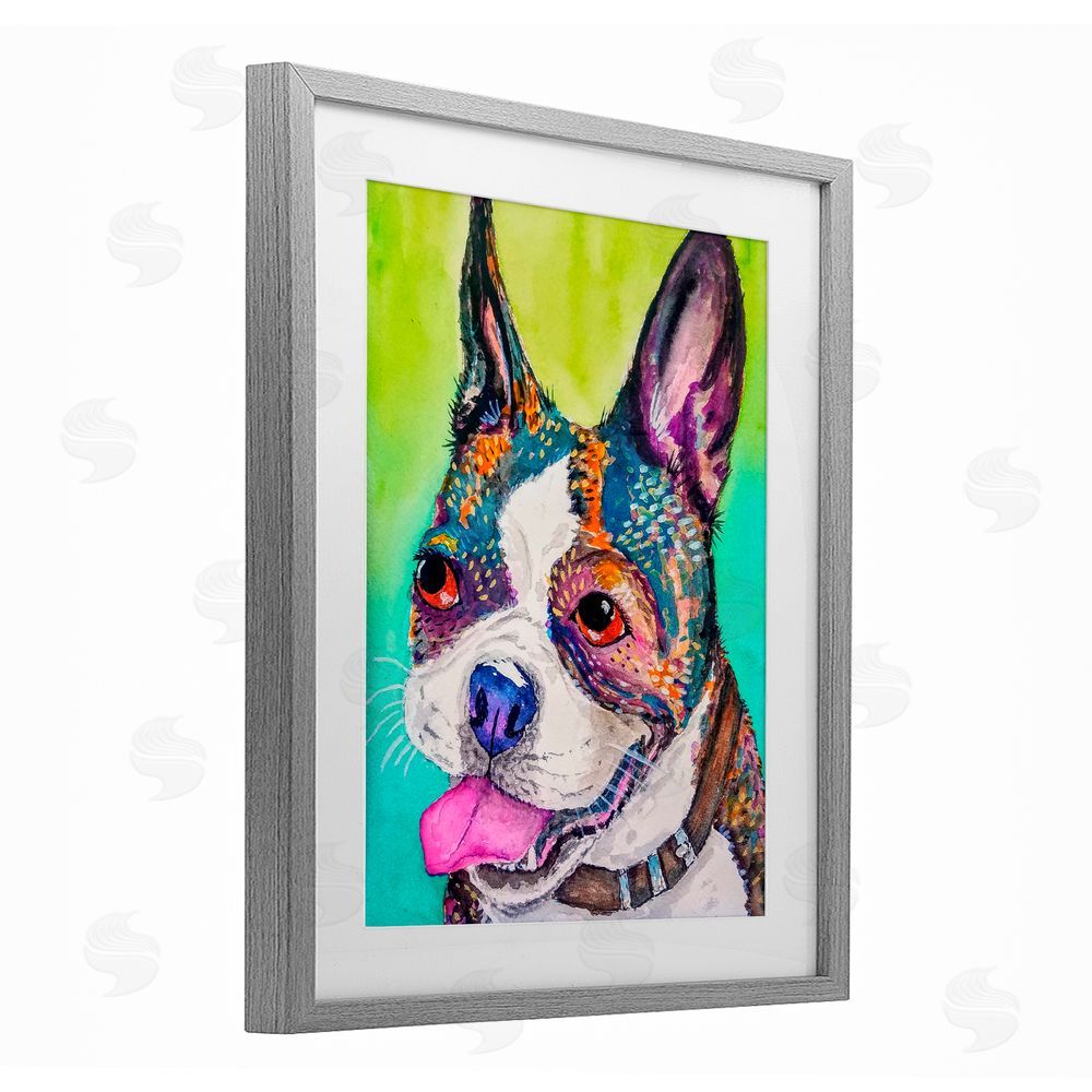 Tatiana Roberts Bright & Vibrant French Bulldog Gray Framed Print Under Glass with White Mat Wall Art