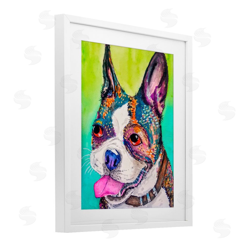 Tatiana Roberts Bright & Vibrant French Bulldog White Framed Print Under Glass with Mat Wall Art