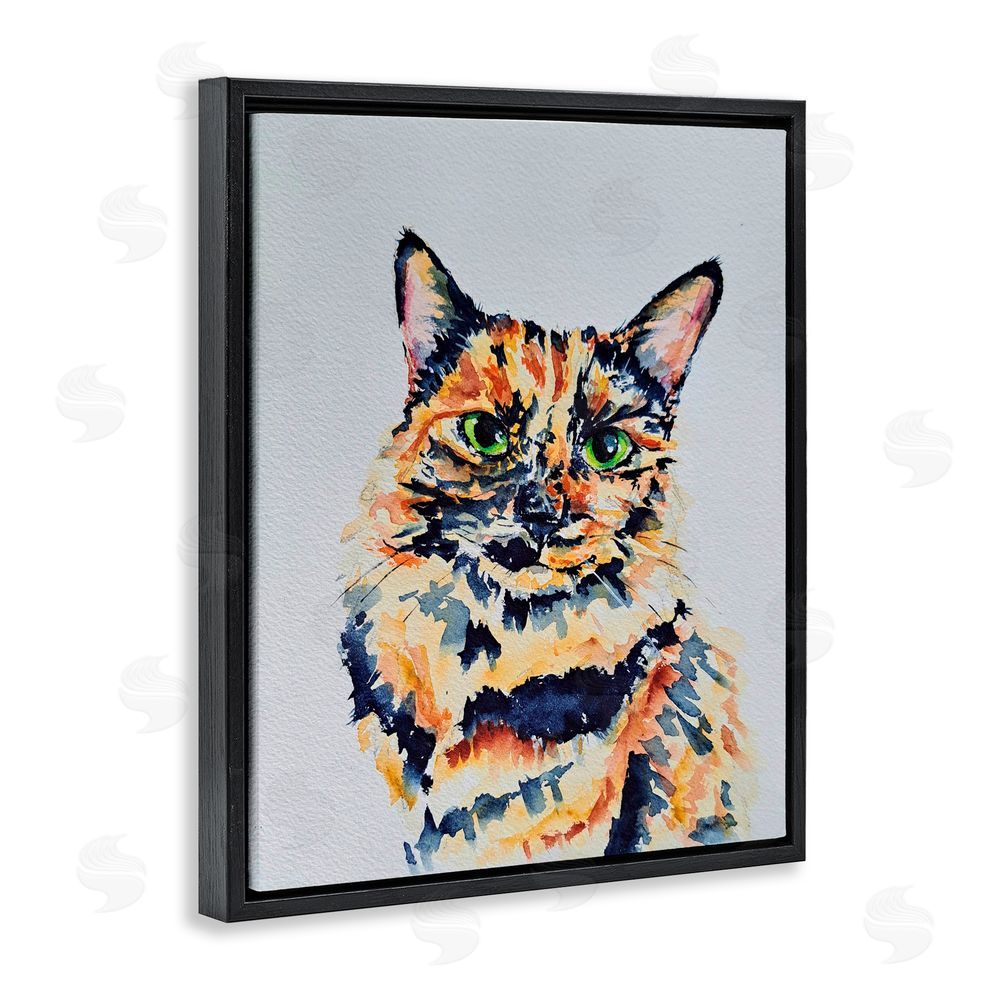 Tatiana Roberts Tortoiseshell Cat Portrait Black Floating Frame Canvas Wall Art Print